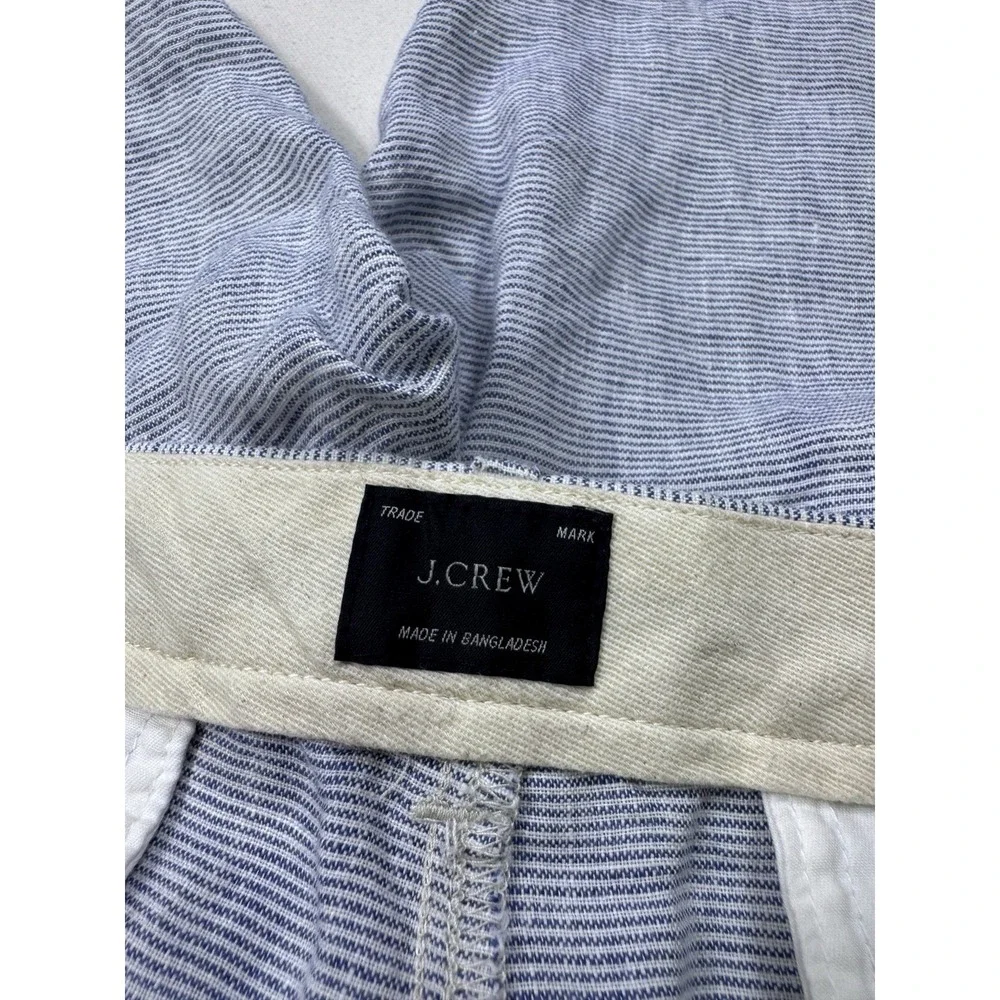 J Crew 100% Linen Shorts Men's 35x9 (37x9.5) Blue White Striped Resort Beach